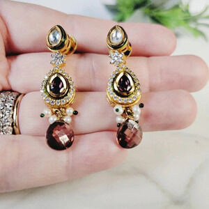 Statement Cocktail Earrings Dangle Drop Pierced Purple Green Delicate Pe…